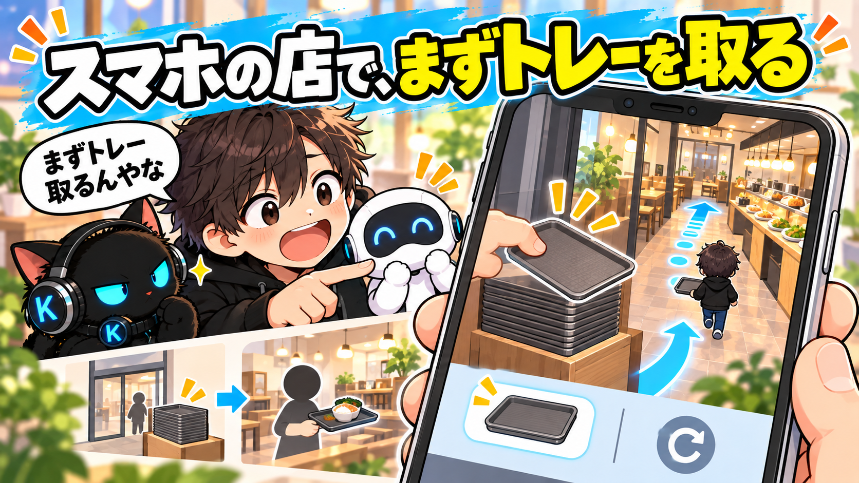 スマホの店で、まずトレーを取る